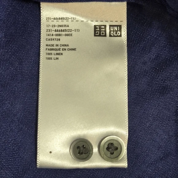 Uniqlo Womens 100% Linen Button Down Shirt Dark Blue Size L - Picture 6 of 7